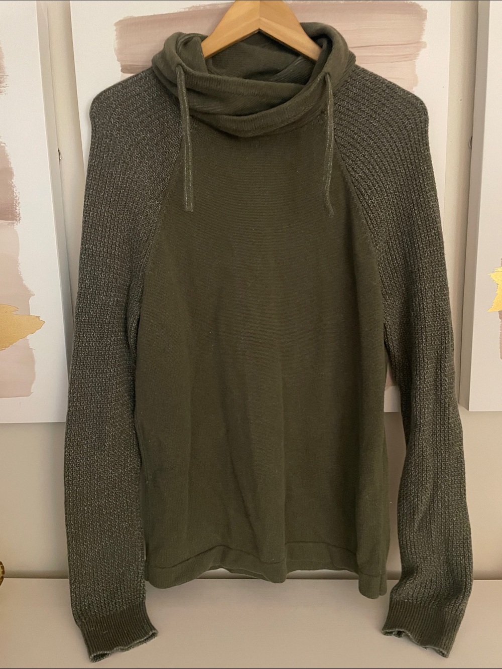 Express Men's Olive Green Cowl Neck Sweater